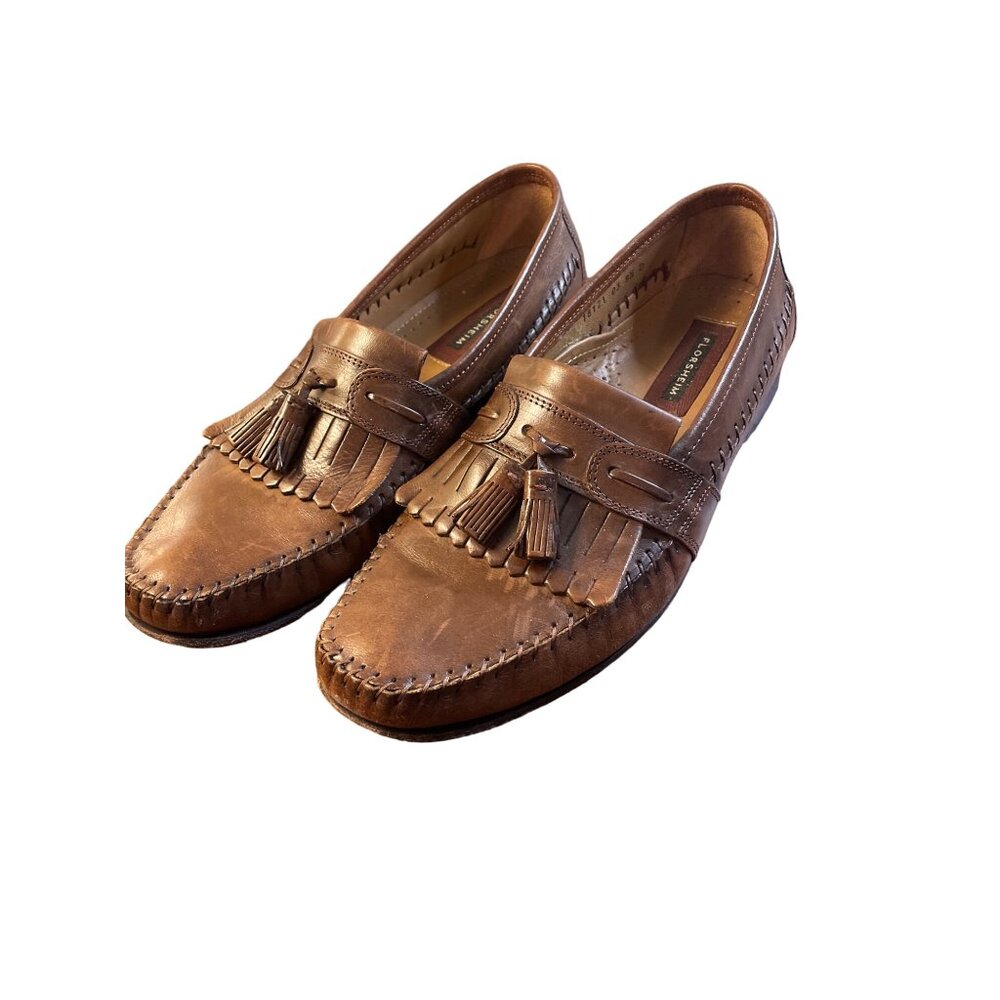 Florsheim Mens Brown Leather Tassel Detail Slip On Loafer Shoes Sz 9.5